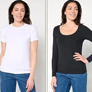 Me Jennie Garth Medium White Black Tucson 2 Pack Short Long Sleeve Tees A686195